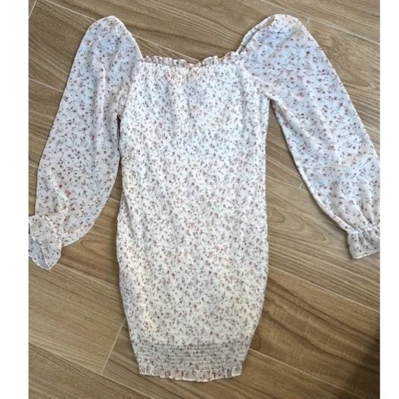 Juicy Gossip Ditsy Floral Ruched Mini Sheer Dress 12 Cottage Coquette Puff - Picture 2 of 7